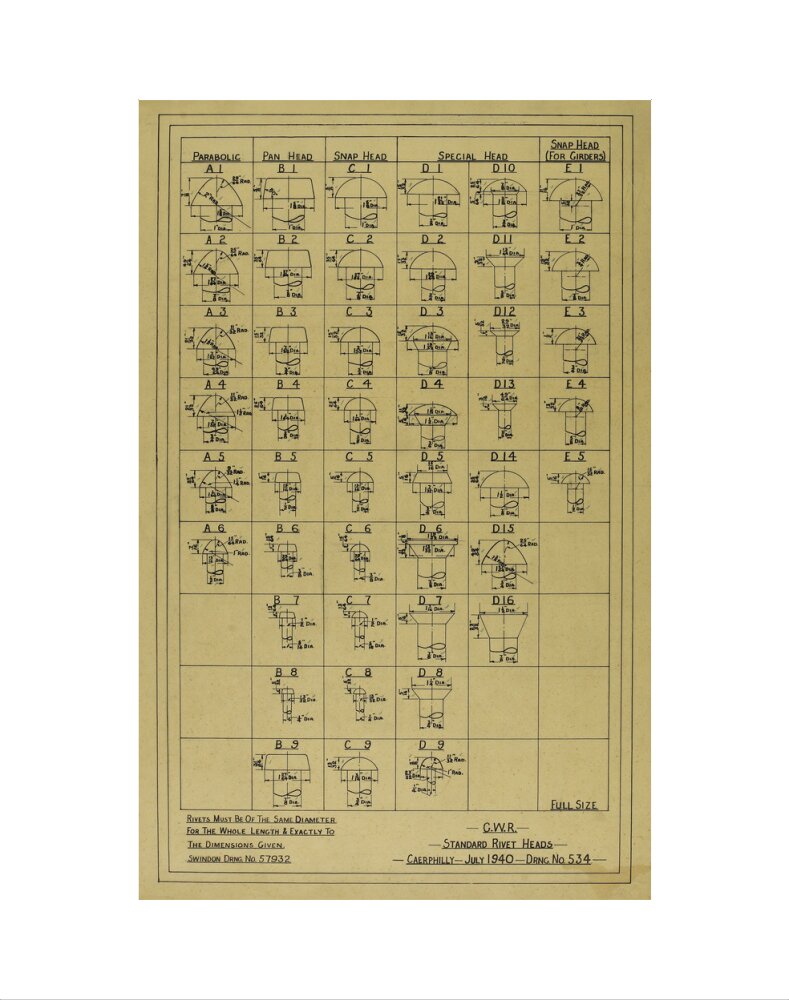 Standard rivet heads, Great Western Railway, 1940. art print extra small none Art Print - Science Museum Shop