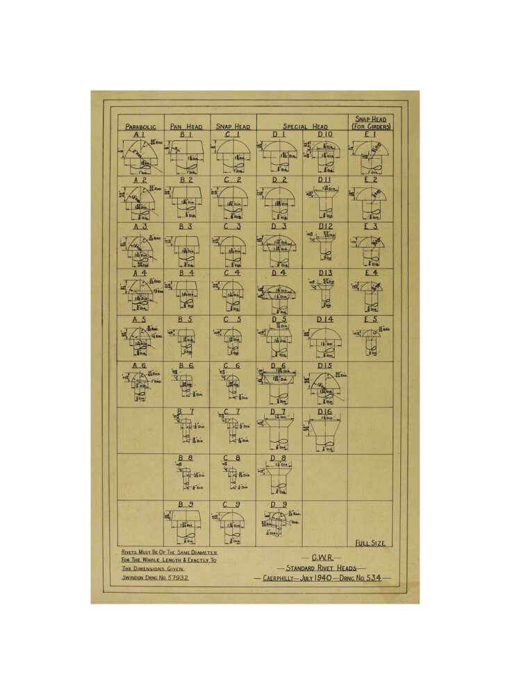 Standard rivet heads, Great Western Railway, 1940. unstretched canvas small none Art Print - Science Museum Shop