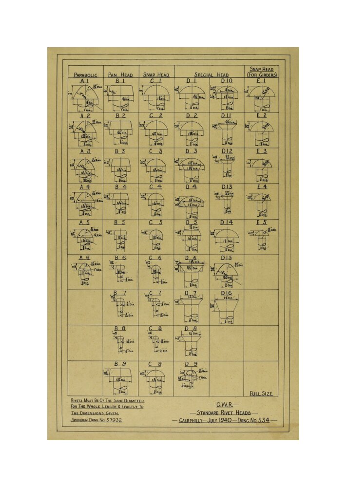 Standard rivet heads, Great Western Railway, 1940. unstretched canvas medium none Art Print - Science Museum Shop