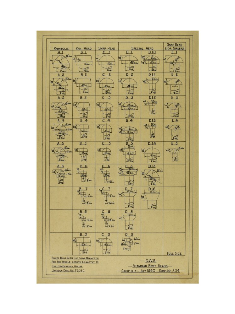 Standard rivet heads, Great Western Railway, 1940. art print extra large none Art Print - Science Museum Shop