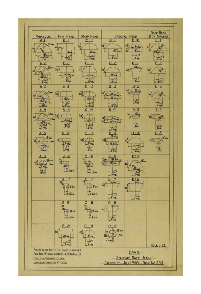Standard rivet heads, Great Western Railway, 1940. unstretched canvas extra large none Art Print - Science Museum Shop