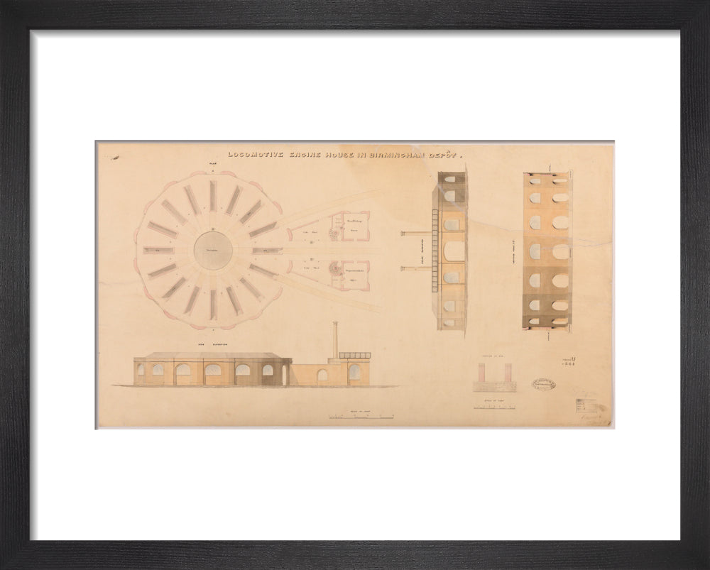 Locomotive engine house at Birmingham Curzon Street station, 1837. art print extra small black Art Print - Science Museum Shop