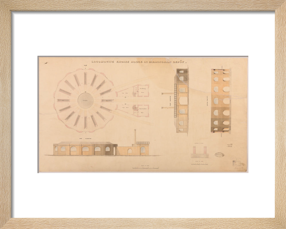 Locomotive engine house at Birmingham Curzon Street station, 1837. art print extra small natural Art Print - Science Museum Shop