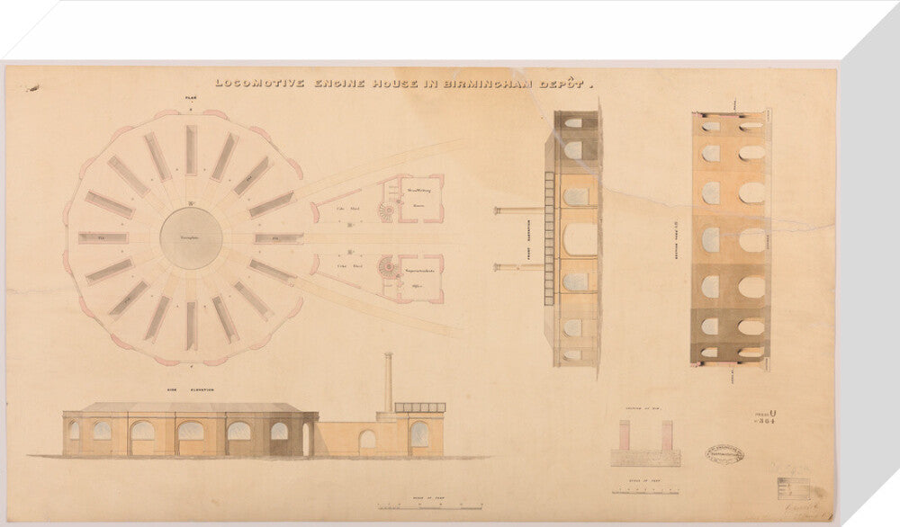 Locomotive engine house at Birmingham Curzon Street station, 1837. stretched canvas small none Art Print - Science Museum Shop