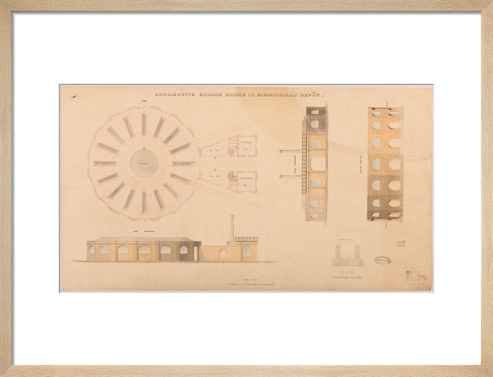 Locomotive engine house at Birmingham Curzon Street station, 1837. art print medium natural Art Print - Science Museum Shop