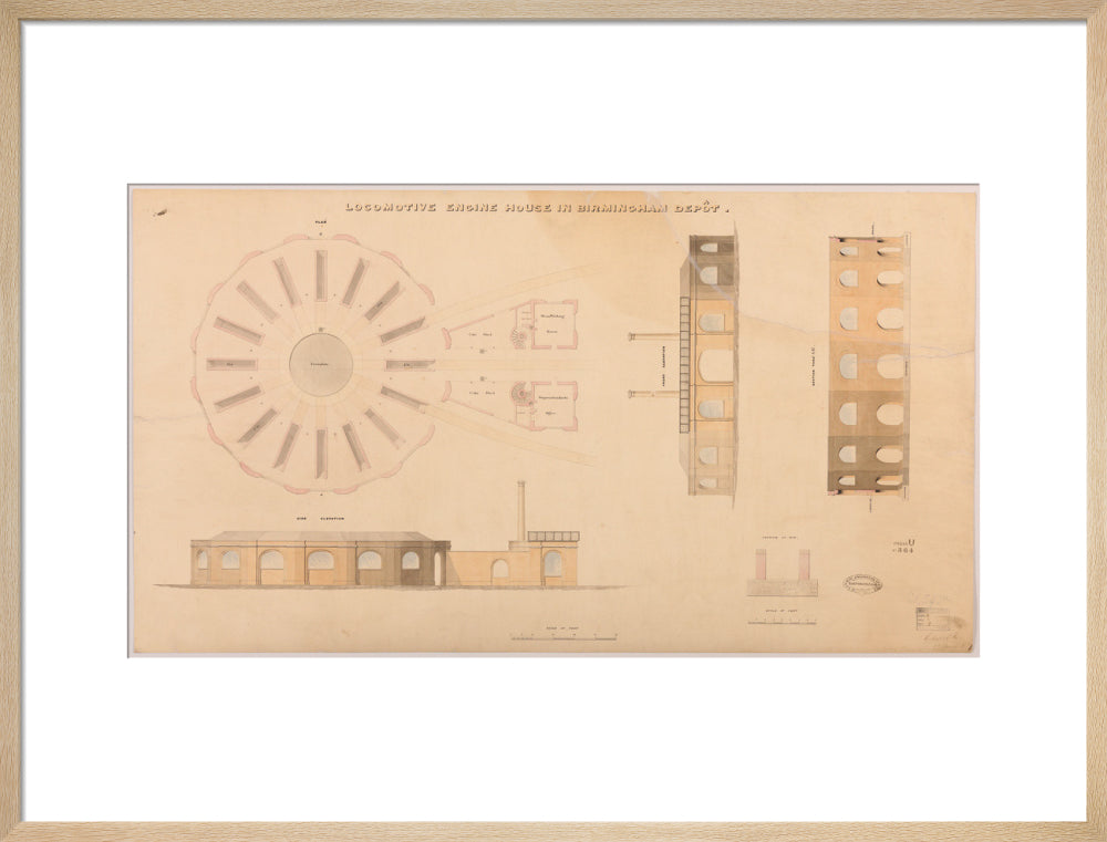 Locomotive engine house at Birmingham Curzon Street station, 1837. art print large natural Art Print - Science Museum Shop