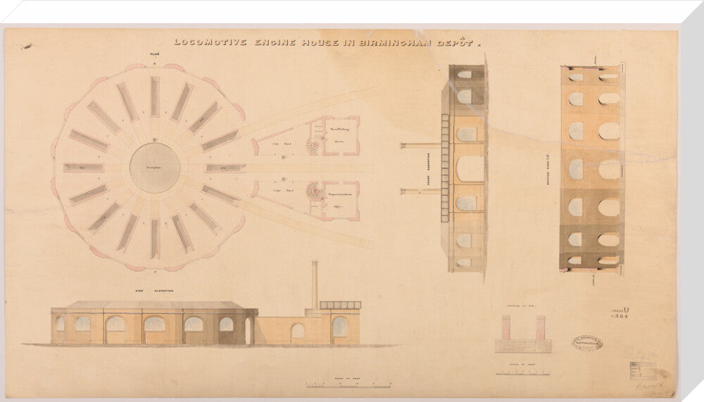 Locomotive engine house at Birmingham Curzon Street station, 1837. stretched canvas large none Art Print - Science Museum Shop