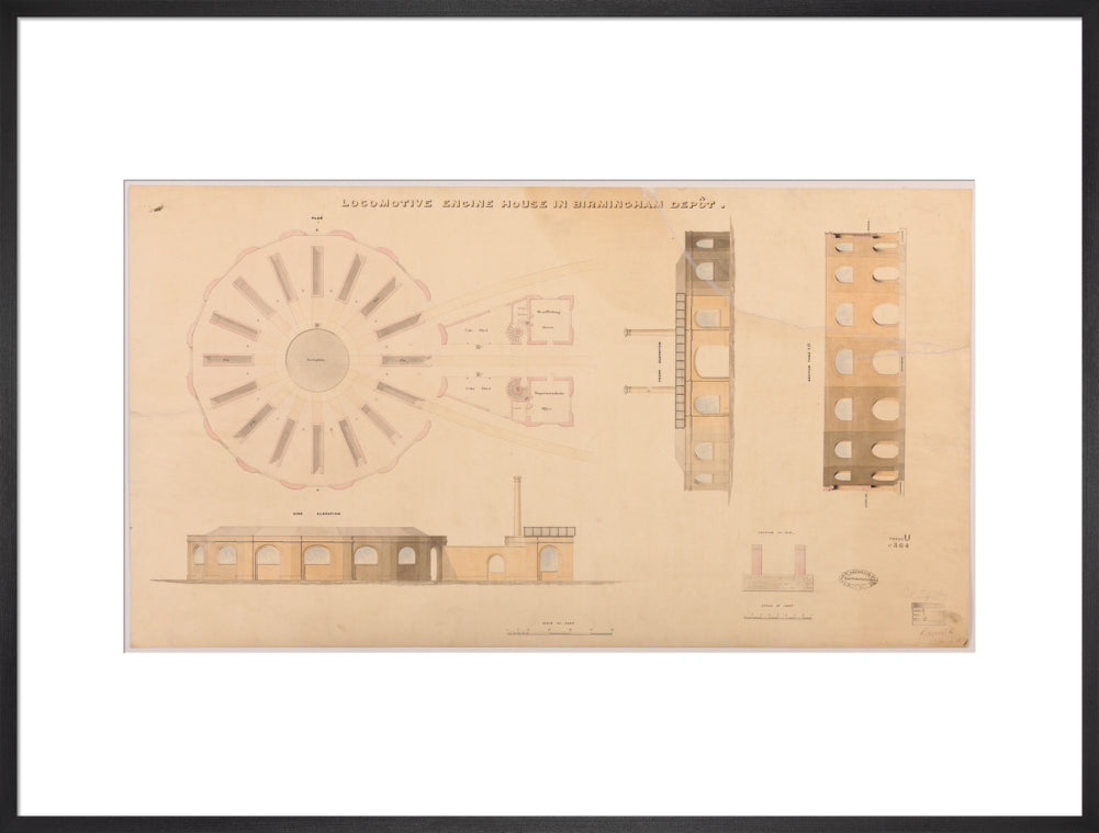 Locomotive engine house at Birmingham Curzon Street station, 1837. art print extra large black Art Print - Science Museum Shop