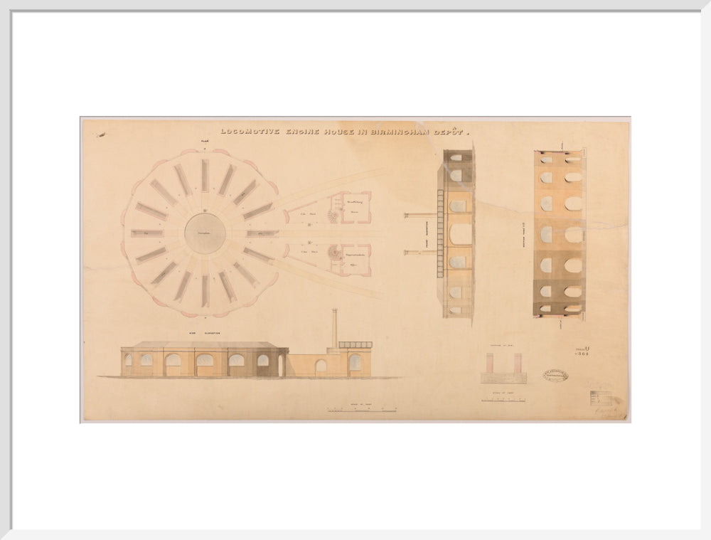 Locomotive engine house at Birmingham Curzon Street station, 1837. art print extra large white Art Print - Science Museum Shop