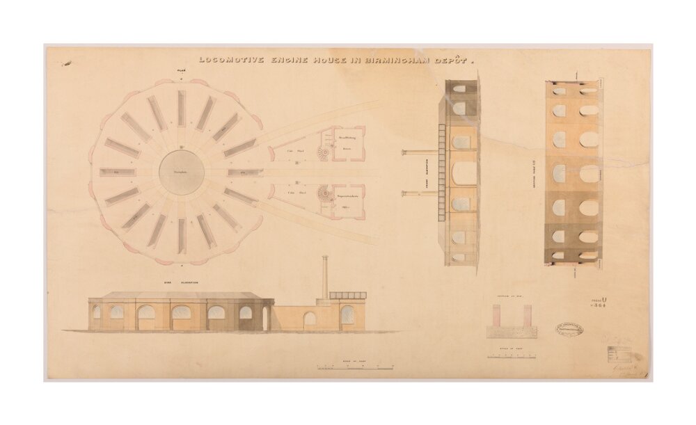Locomotive engine house at Birmingham Curzon Street station, 1837. unstretched canvas extra large none Art Print - Science Museum Shop