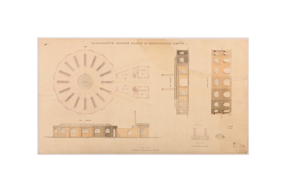 Locomotive engine house at Birmingham Curzon Street station, 1837. unstretched canvas small none Art Print - Science Museum Shop