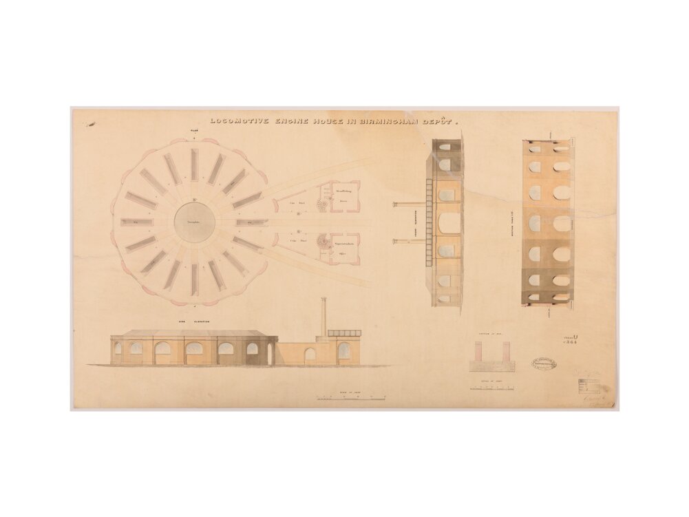 Locomotive engine house at Birmingham Curzon Street station, 1837. art print medium none Art Print - Science Museum Shop