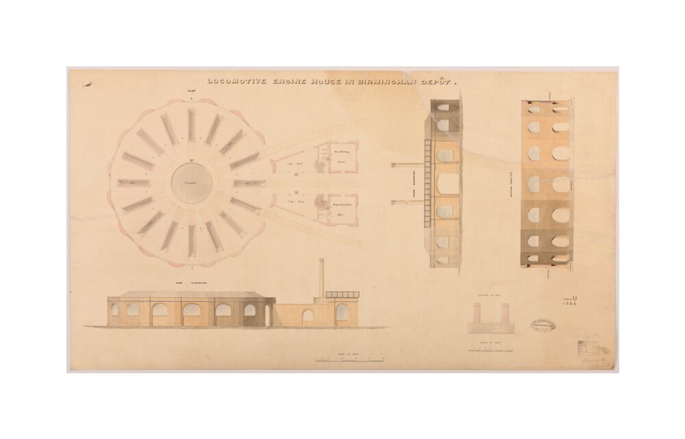 Locomotive engine house at Birmingham Curzon Street station, 1837. unstretched canvas medium none Art Print - Science Museum Shop