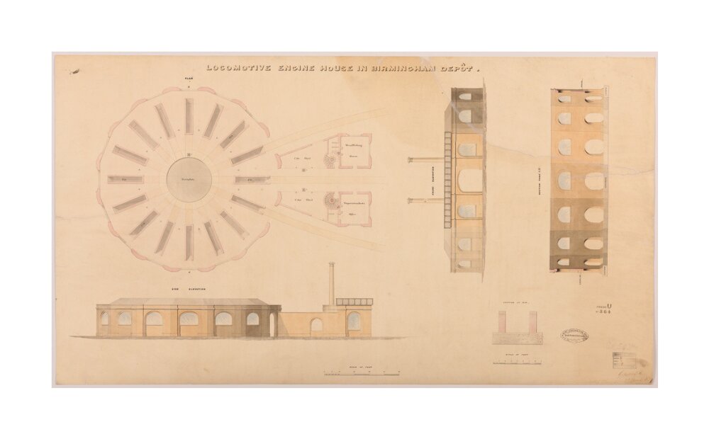 Locomotive engine house at Birmingham Curzon Street station, 1837. unstretched canvas large none Art Print - Science Museum Shop