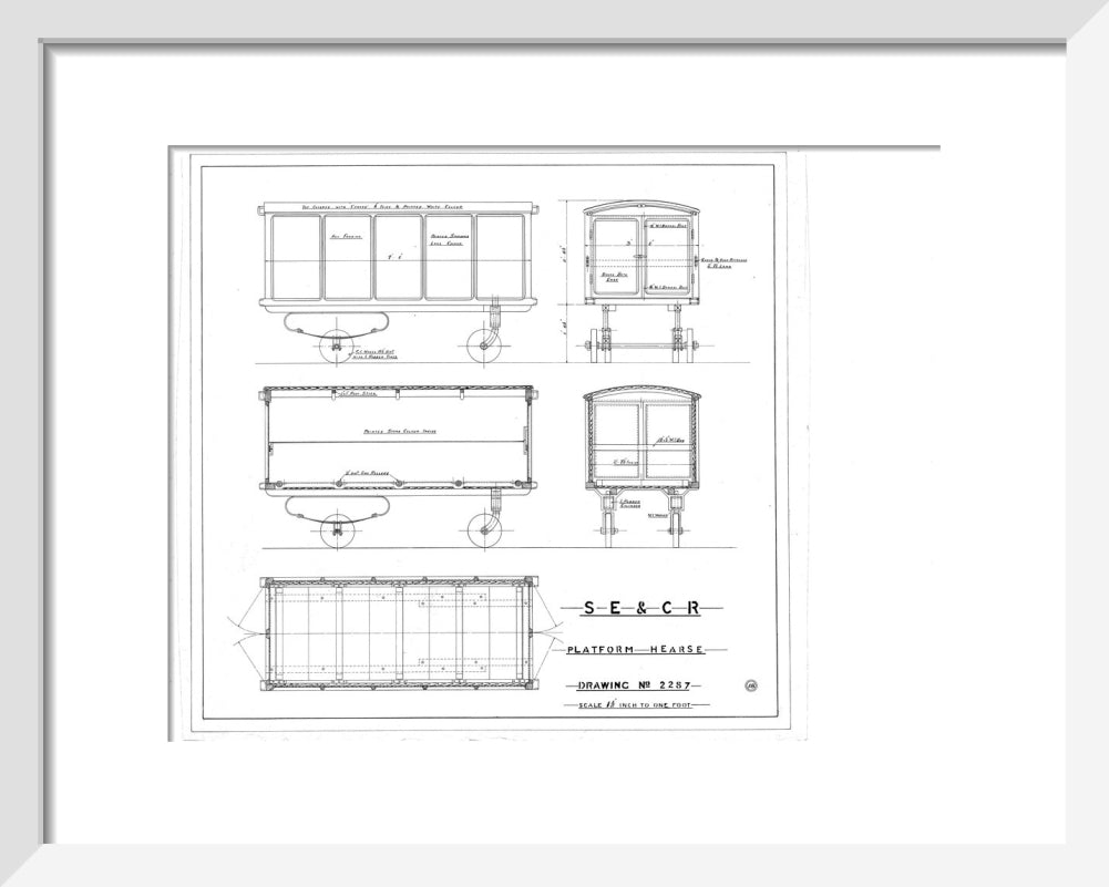 Platform hearse, South Eastern and Chatham Railway drawing 2287. art print extra small white Art Print - Science Museum Shop