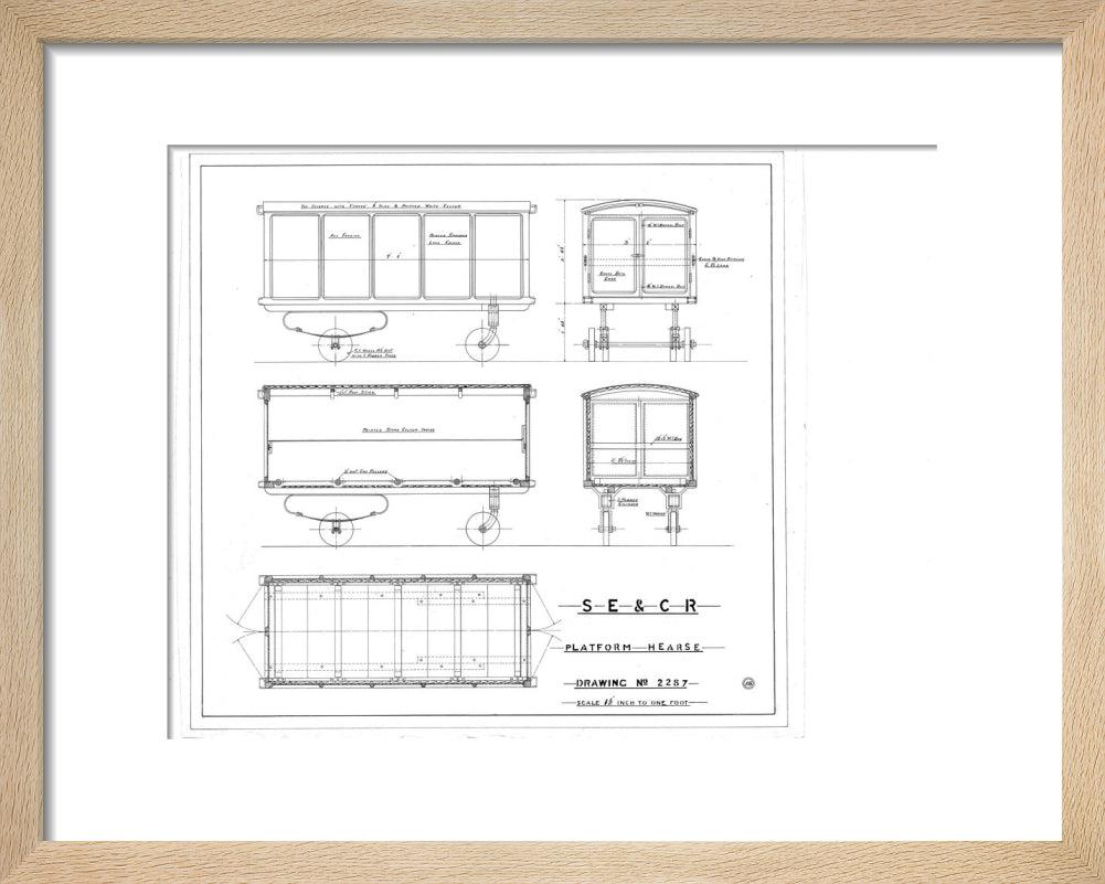 Platform hearse, South Eastern and Chatham Railway drawing 2287. art print extra small natural Art Print - Science Museum Shop