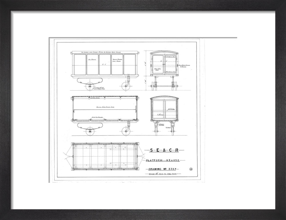 Platform hearse, South Eastern and Chatham Railway drawing 2287. art print small black Art Print - Science Museum Shop