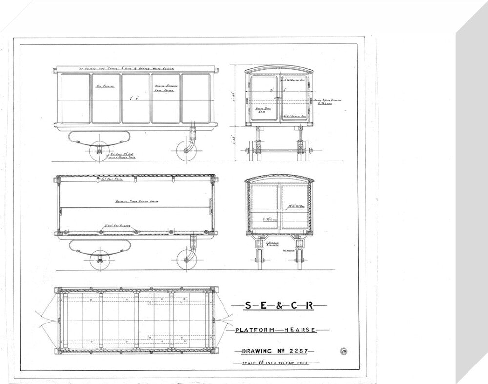 Platform hearse, South Eastern and Chatham Railway drawing 2287. stretched canvas small none Art Print - Science Museum Shop