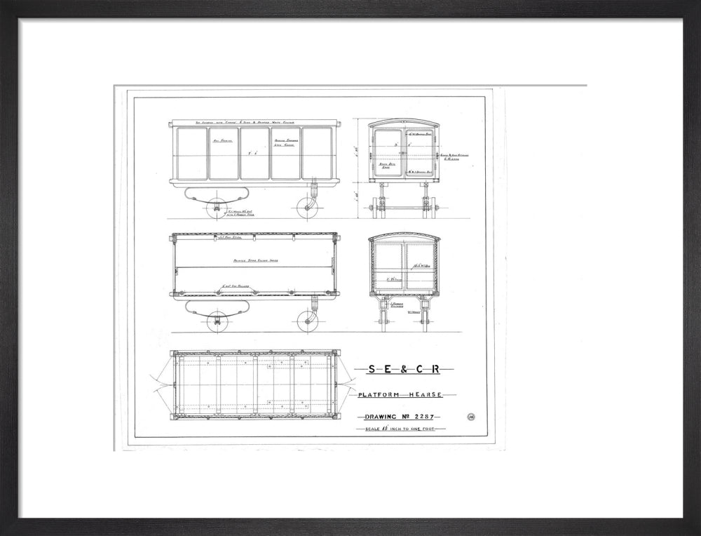 Platform hearse, South Eastern and Chatham Railway drawing 2287. art print medium black Art Print - Science Museum Shop
