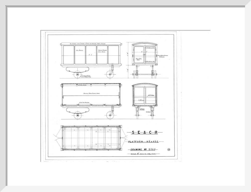 Platform hearse, South Eastern and Chatham Railway drawing 2287. art print medium white Art Print - Science Museum Shop