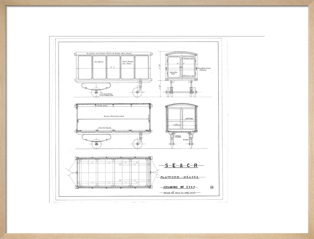 Platform hearse, South Eastern and Chatham Railway drawing 2287. art print large natural Art Print - Science Museum Shop