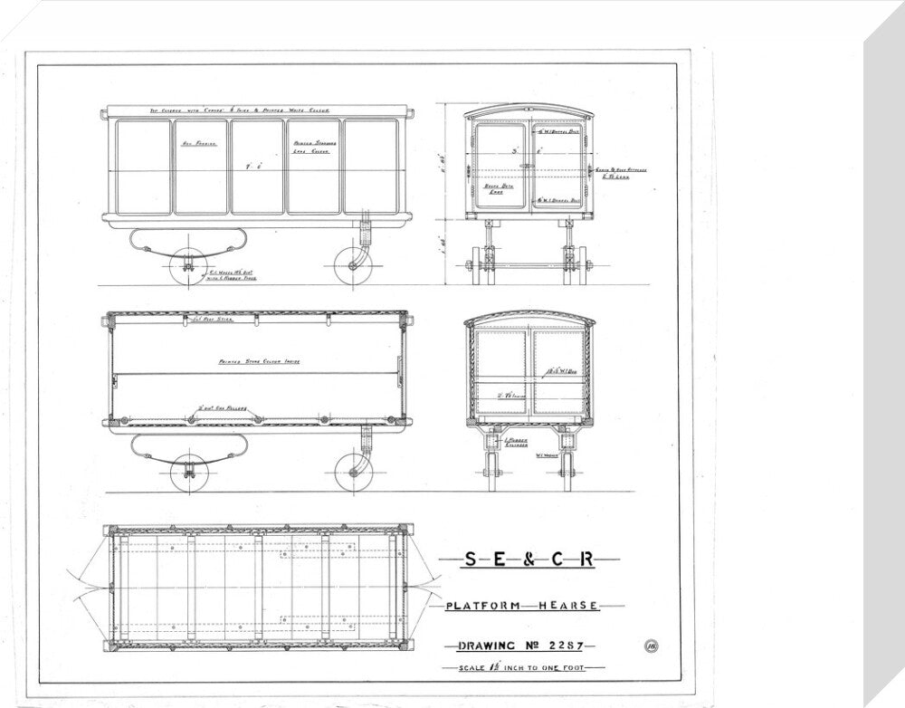 Platform hearse, South Eastern and Chatham Railway drawing 2287. stretched canvas medium none Art Print - Science Museum Shop