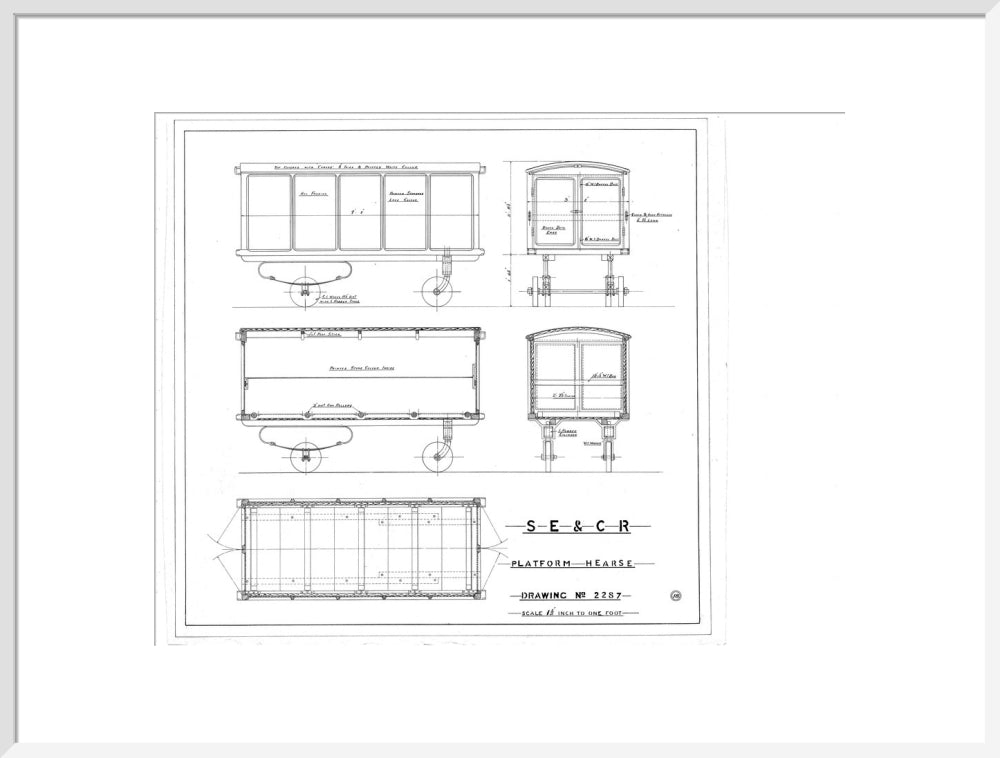 Platform hearse, South Eastern and Chatham Railway drawing 2287. art print extra large white Art Print - Science Museum Shop