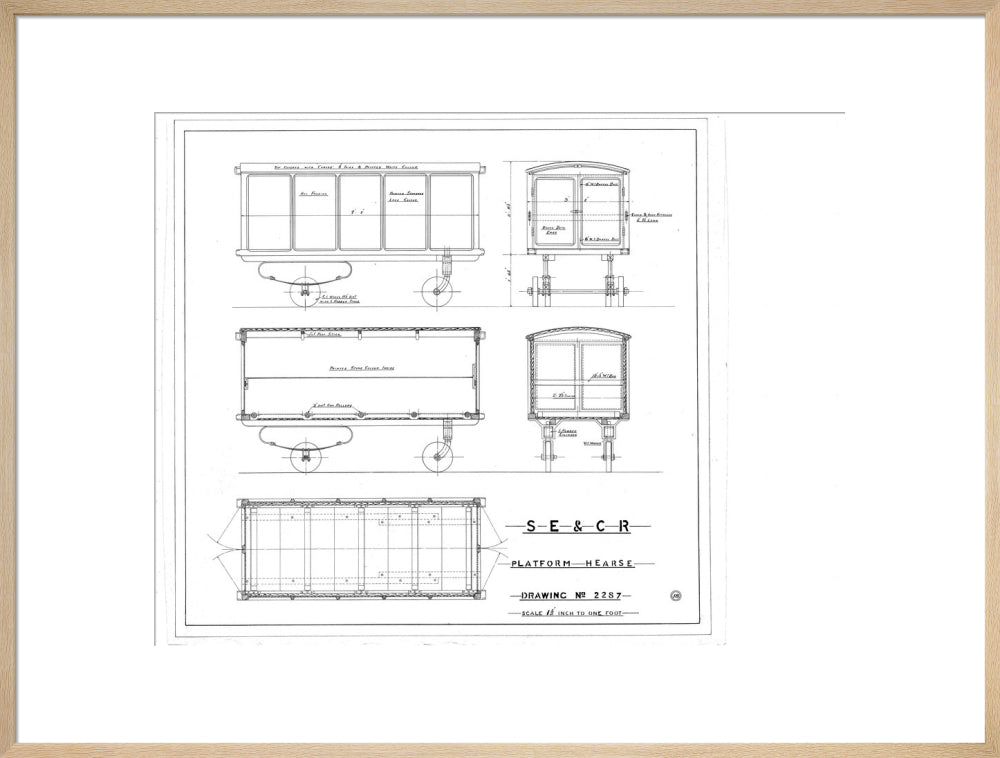 Platform hearse, South Eastern and Chatham Railway drawing 2287. art print extra large natural Art Print - Science Museum Shop