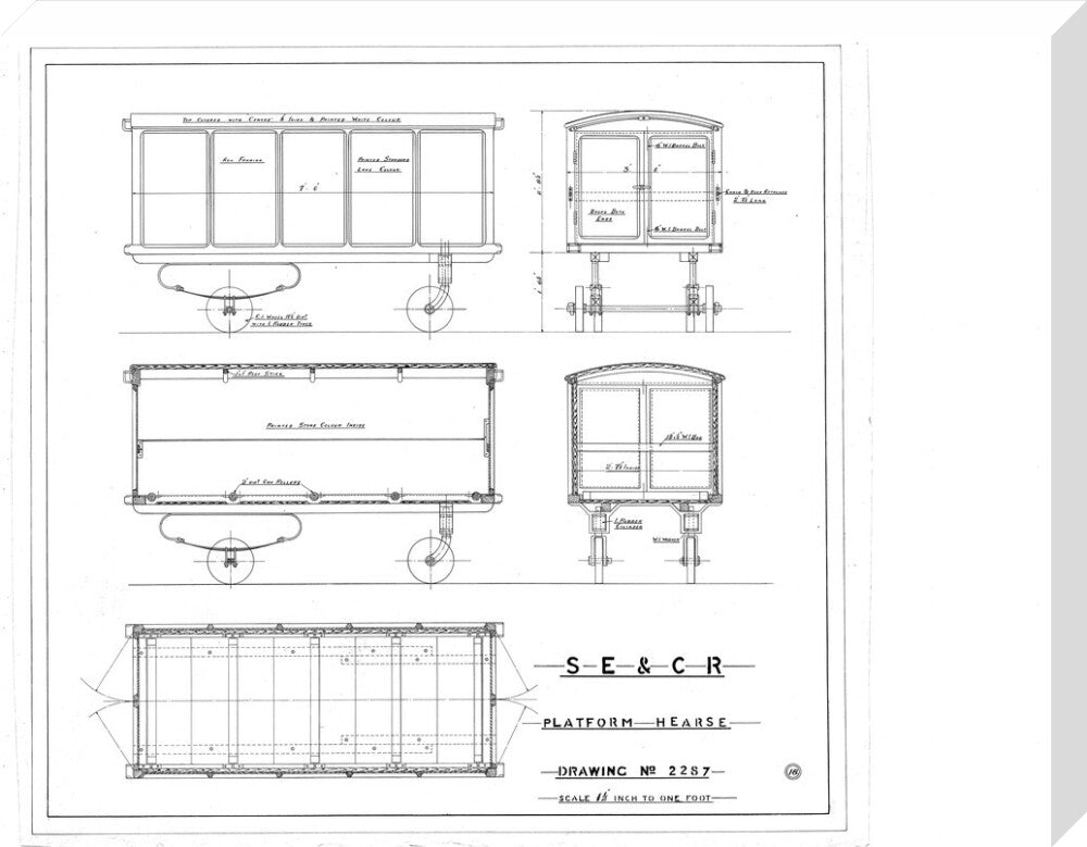 Platform hearse, South Eastern and Chatham Railway drawing 2287. stretched canvas large none Art Print - Science Museum Shop