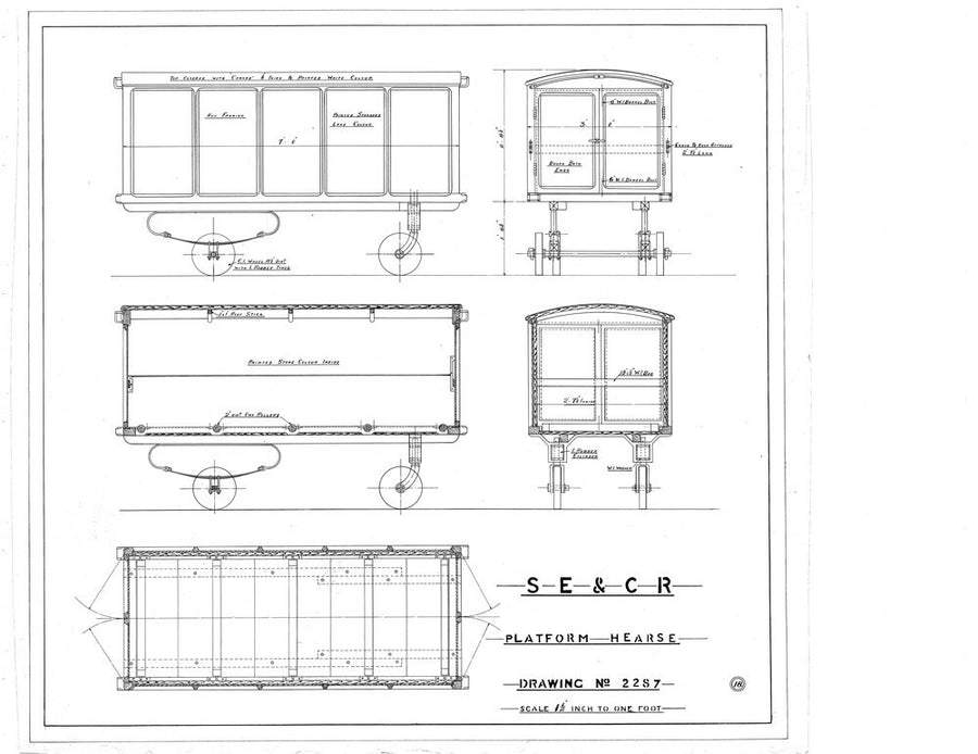 Platform hearse, South Eastern and Chatham Railway drawing 2287. Art Print - Science Museum Shop