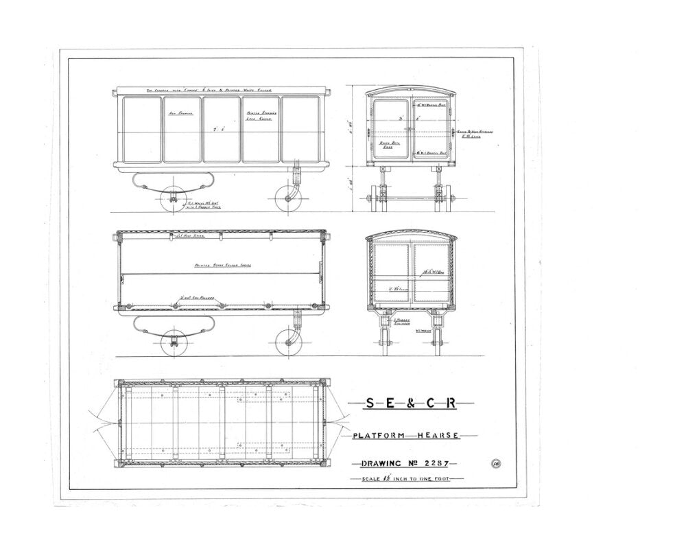Platform hearse, South Eastern and Chatham Railway drawing 2287. unstretched canvas extra large none Art Print - Science Museum Shop