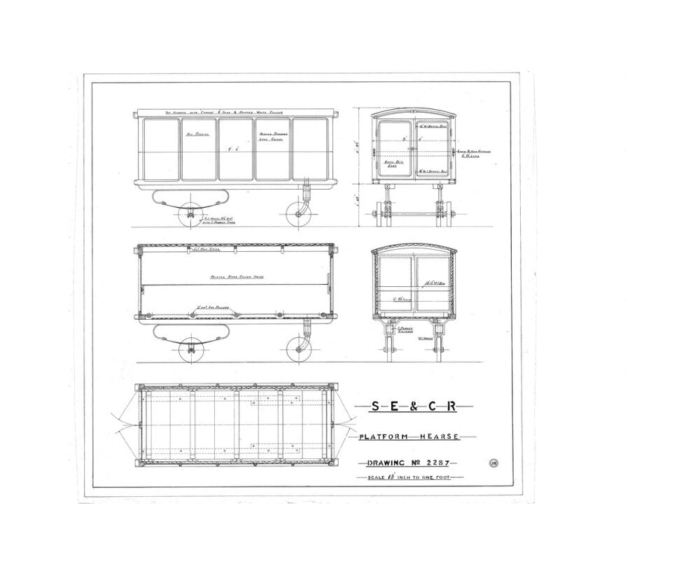 Platform hearse, South Eastern and Chatham Railway drawing 2287. unstretched canvas medium none Art Print - Science Museum Shop