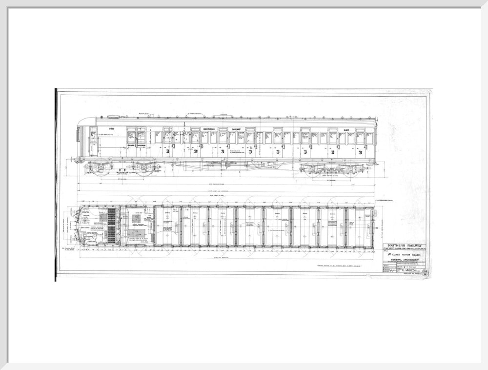General arrangement of 3rd (third) class motor coach, Southern Railway, 1940. art print extra large white Art Print - Science Museum Shop