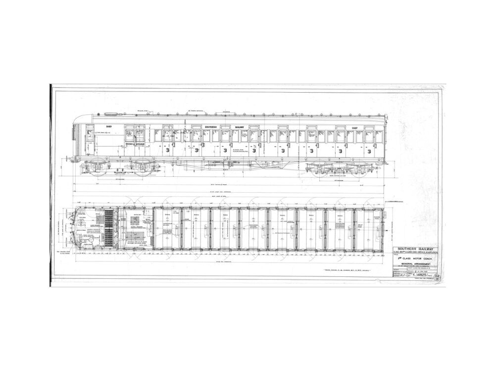 General arrangement of 3rd (third) class motor coach, Southern Railway, 1940. art print small none Art Print - Science Museum Shop
