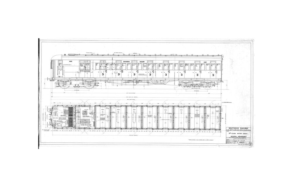 General arrangement of 3rd (third) class motor coach, Southern Railway, 1940. unstretched canvas small none Art Print - Science Museum Shop