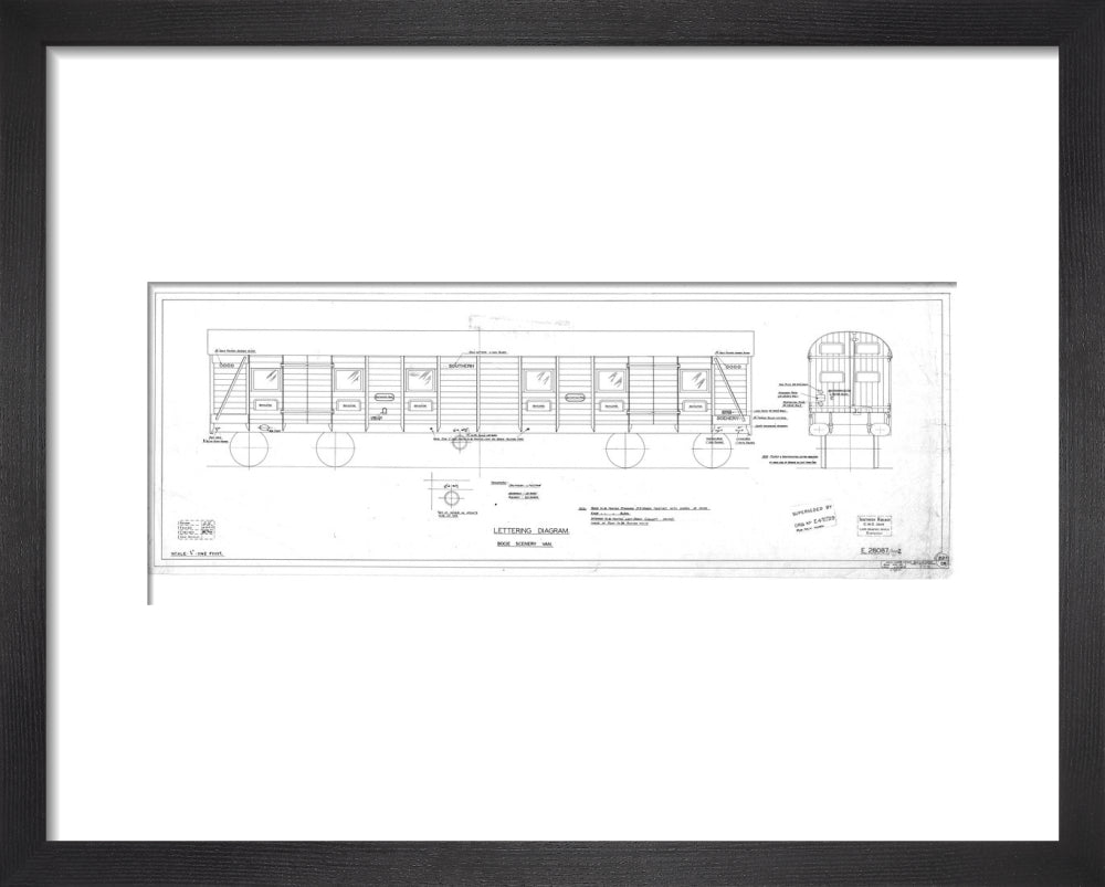 Lettering diagram for bogie scenery van, Southern Railway, 1937. art print extra small black Art Print - Science Museum Shop
