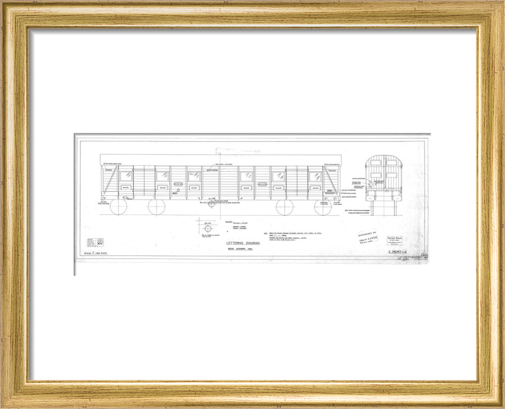 Lettering diagram for bogie scenery van, Southern Railway, 1937. art print extra small gold Art Print - Science Museum Shop