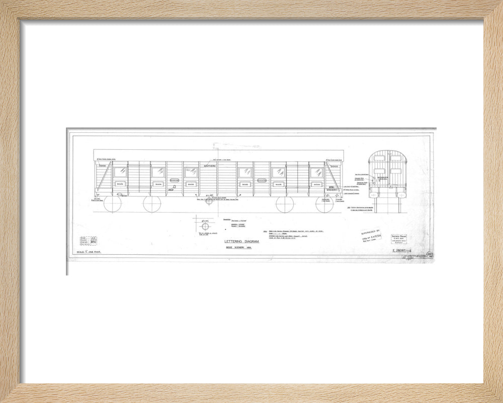 Lettering diagram for bogie scenery van, Southern Railway, 1937. art print extra small natural Art Print - Science Museum Shop