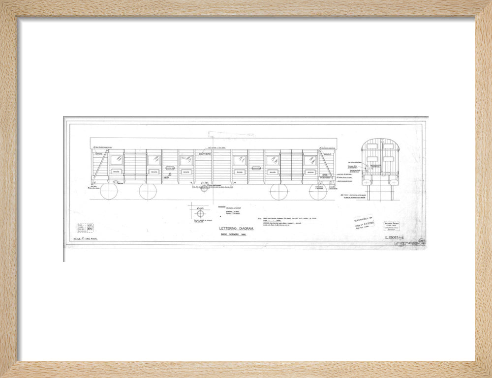 Lettering diagram for bogie scenery van, Southern Railway, 1937. art print small natural Art Print - Science Museum Shop