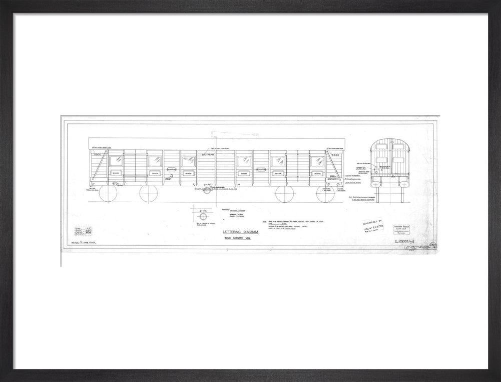 Lettering diagram for bogie scenery van, Southern Railway, 1937. art print medium black Art Print - Science Museum Shop