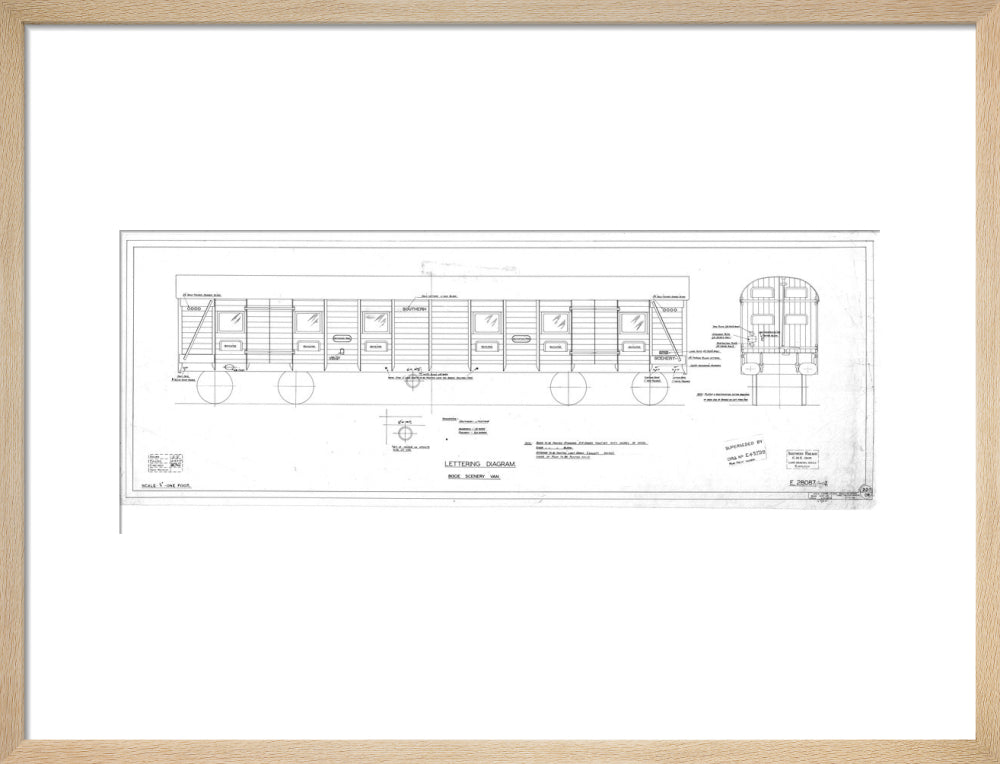 Lettering diagram for bogie scenery van, Southern Railway, 1937. art print medium natural Art Print - Science Museum Shop