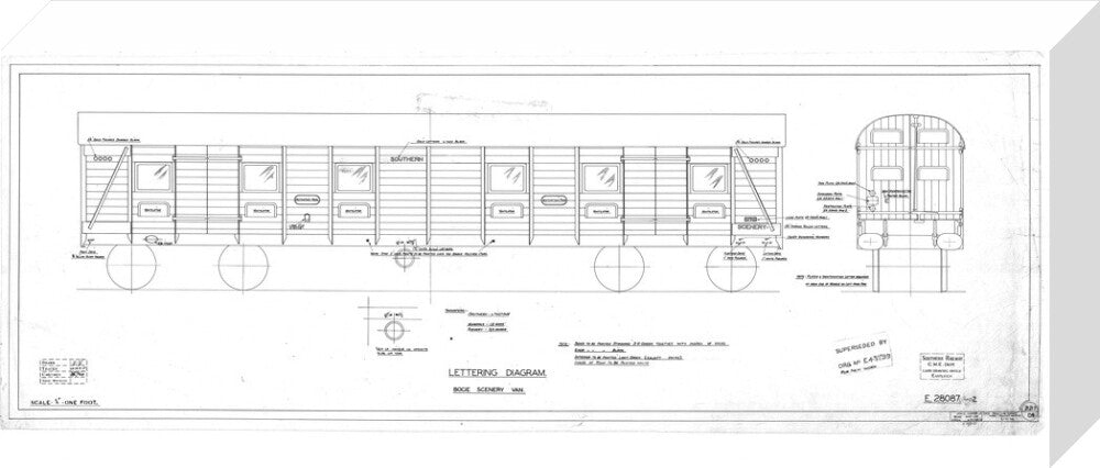 Lettering diagram for bogie scenery van, Southern Railway, 1937. stretched canvas medium none Art Print - Science Museum Shop