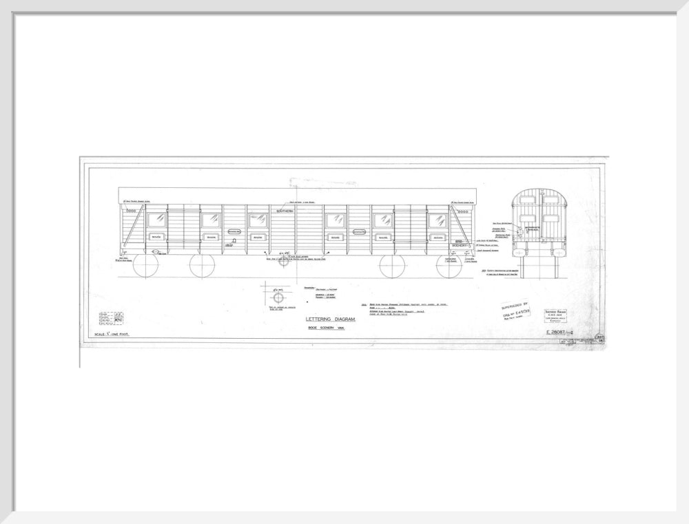 Lettering diagram for bogie scenery van, Southern Railway, 1937. art print large white Art Print - Science Museum Shop