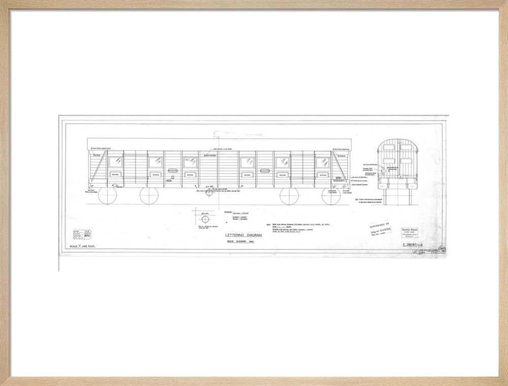 Lettering diagram for bogie scenery van, Southern Railway, 1937. art print large natural Art Print - Science Museum Shop