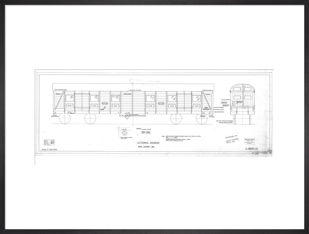 Lettering diagram for bogie scenery van, Southern Railway, 1937. art print extra large black Art Print - Science Museum Shop