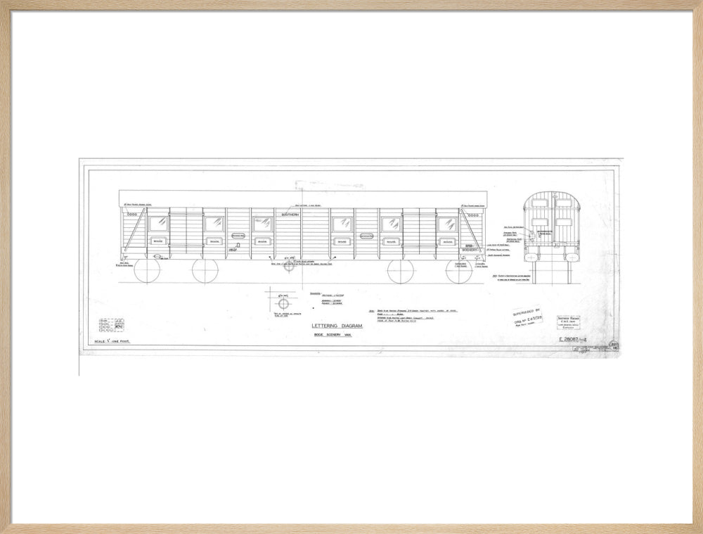 Lettering diagram for bogie scenery van, Southern Railway, 1937. art print extra large natural Art Print - Science Museum Shop