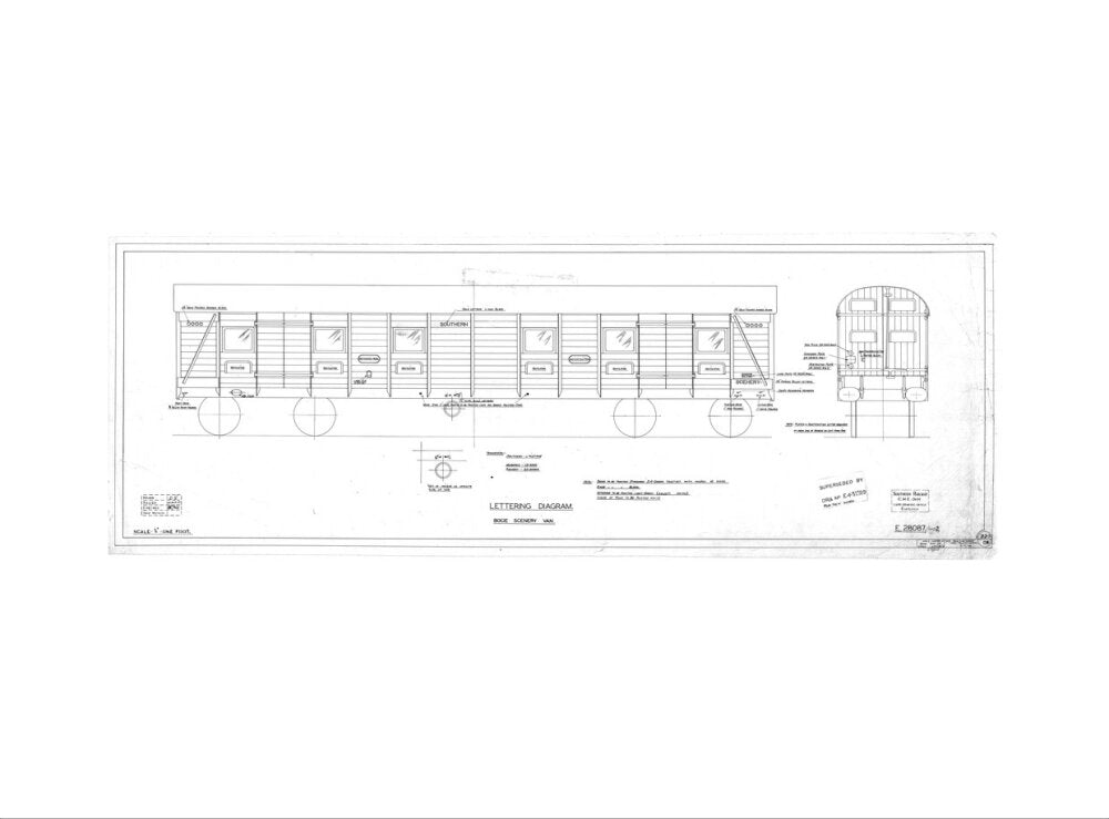 Lettering diagram for bogie scenery van, Southern Railway, 1937. art print extra large none Art Print - Science Museum Shop