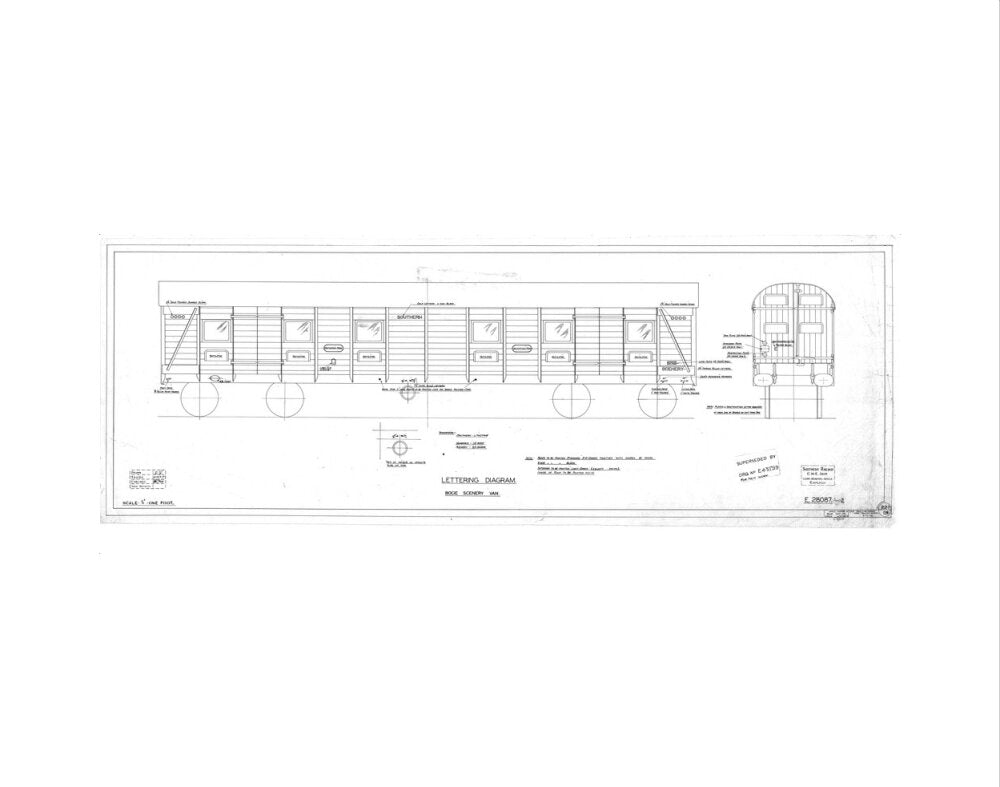 Lettering diagram for bogie scenery van, Southern Railway, 1937. art print extra small none Art Print - Science Museum Shop