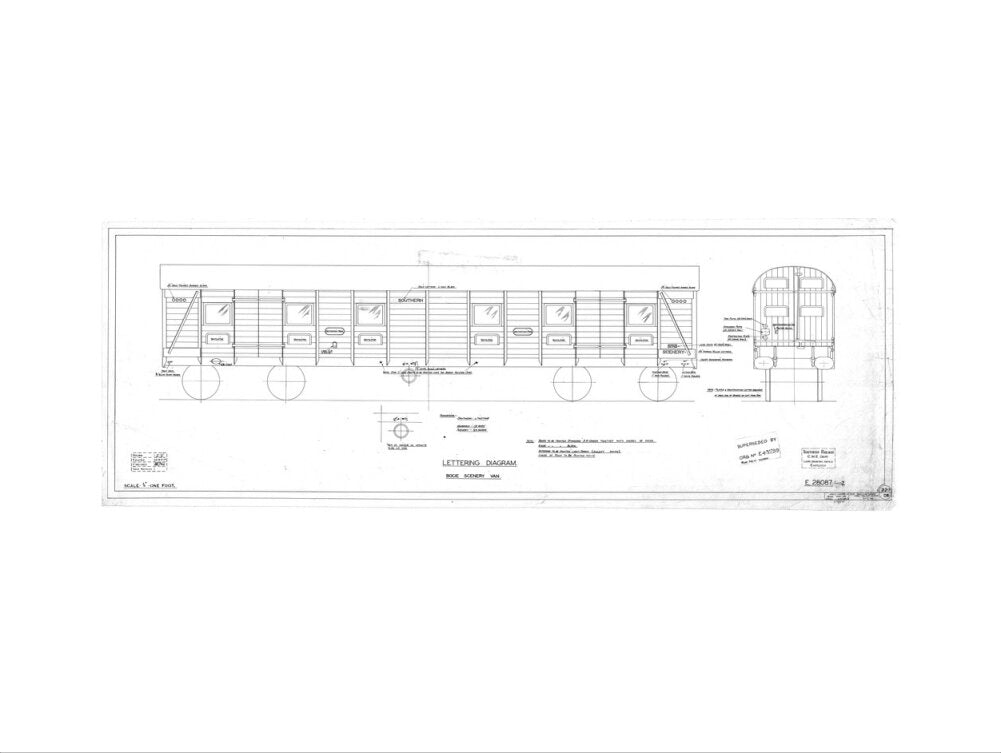 Lettering diagram for bogie scenery van, Southern Railway, 1937. art print medium none Art Print - Science Museum Shop
