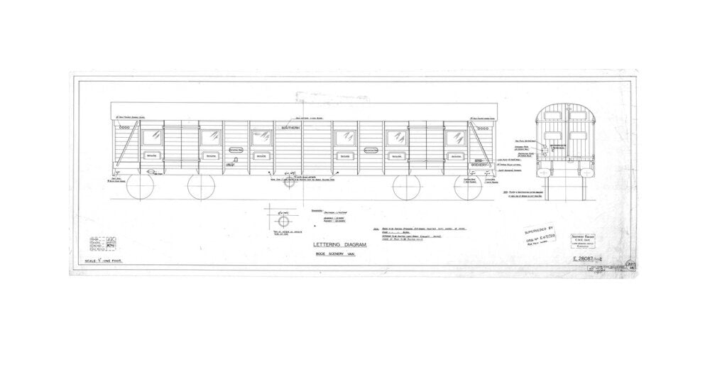 Lettering diagram for bogie scenery van, Southern Railway, 1937. unstretched canvas medium none Art Print - Science Museum Shop